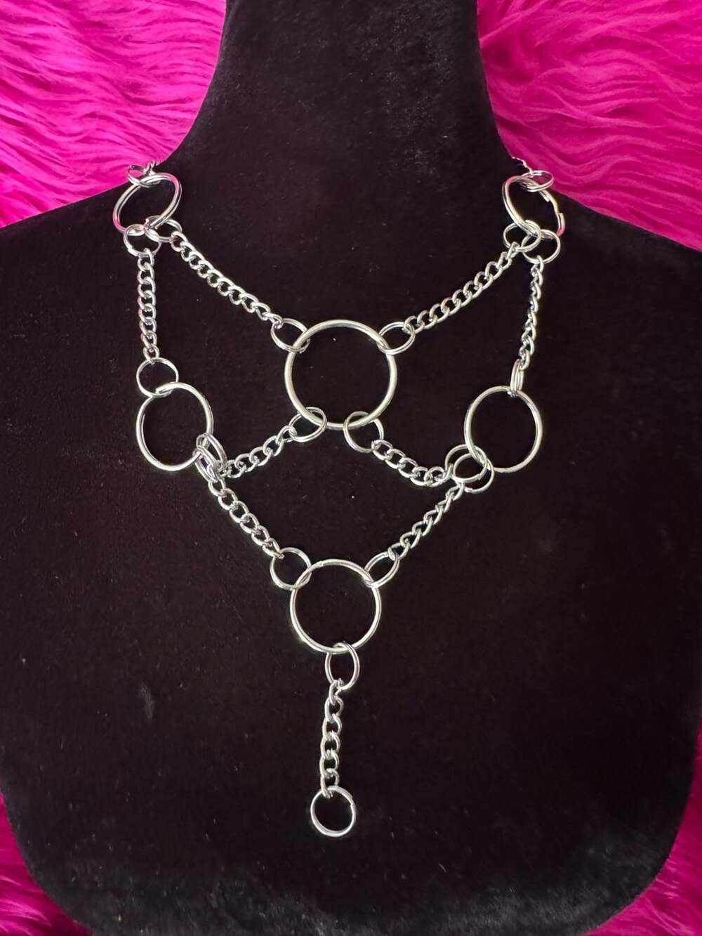 Gothic O-Ring Chain Choker Harness Silver Tone Necklace